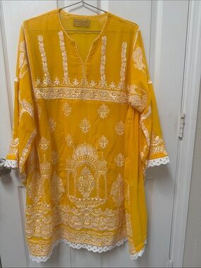 Sana Safinaz Yellow Embroidered Long Sleeve Dress
